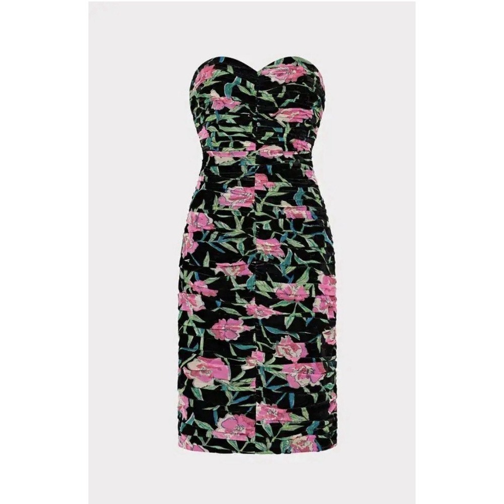 $550 Milly Floral Velvet burnout Chloe tone Ruched sheath dress Sz 12 NWT